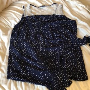 This cute wrap polka dot and lace top